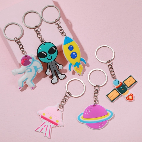 Space Astronaut Alien Rocket UFO Planet Silicone And Metal Keychain Cartoon Bag Pendant Keyring Novelty Gift
