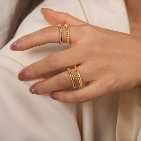 Double Layer Open Ring Copper Czech Diamond Hollow Geometric Adjustable Vintage Elegant Fashion Jewelry For Women