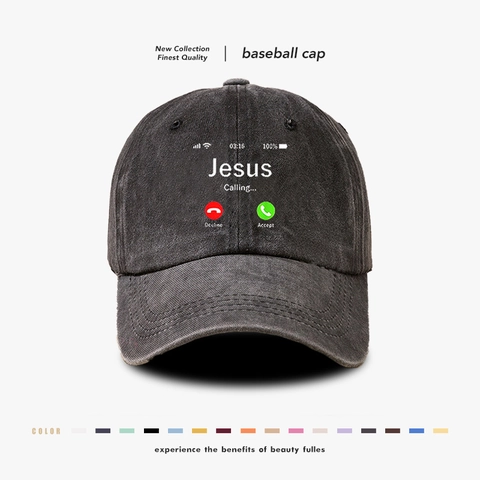 Baseball Cap Gewaschene Baumwolle Vintage Jesus Calling Telefon Print Verstellbare Casual Sonnenhut Herren Damen