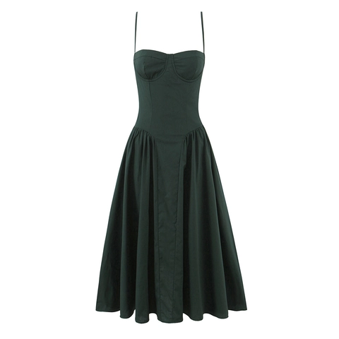 Abito Midi Sexy Senza Schienale Con Spalline Sottili E Corsetto Da Donna Linea A Pieghe Abito Da Sera Tinta Unita Con Tasche