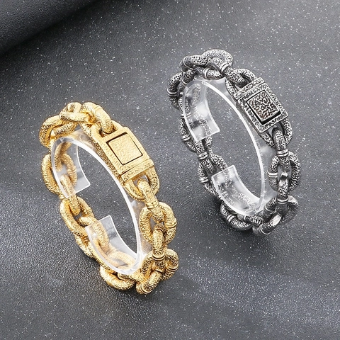 Bracciale Catena Uomo Acciaio Inossidabile 316L Robusto Trama Martellata Retro Punk Rock Hip Hop Gioielli