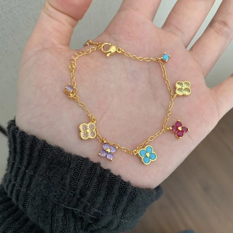 Copper Zircon Four Leaf Clover Bracelet And Necklace Elegant Gold Plated Retro Jewelry For Women Fashion Accessories