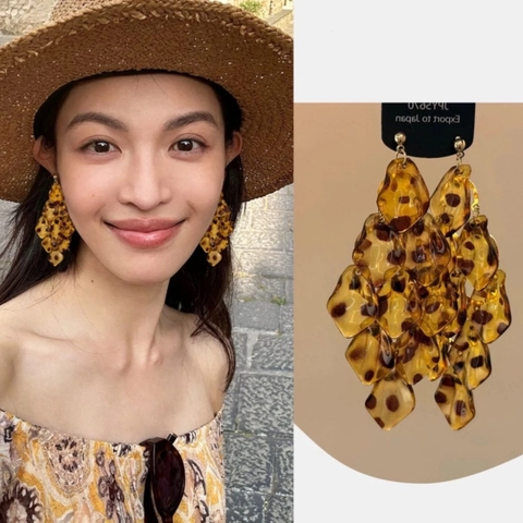 Vintage Leopard Print Petal Tassel Earrings With 925 Sterling Silver Earring Post Acrylic Geometric Drop For Women