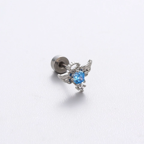 Orecchini Cartilagine Zircone Blu Opale Acciaio Titanio Vite Retro Piatto Piercing Gioielli Cuore Ala Stella Per Donna