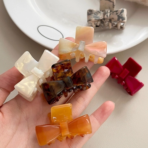 Bow Hair Claw Clip Acetate Mini Butterfly Shark Clip Elegant Small Hairpin For Women Girls