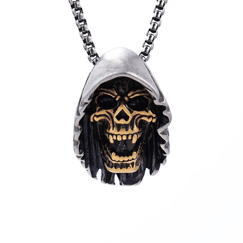 Collana Con Pendente Teschio Tristo Mietitore Acciaio Inossidabile Gothic Punk Stile Vintage Retro Per Uomini