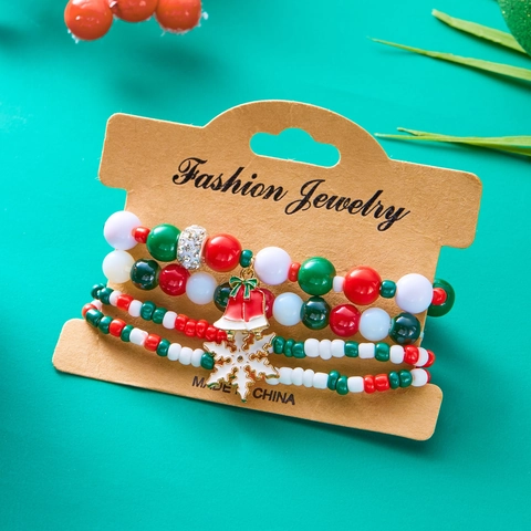 Bracelets De Perles De Noël Multicouches Acrylique Alliage Émail Père Noël Renne Bonhomme De Neige Charmes Bijoux De Fête Élastiques