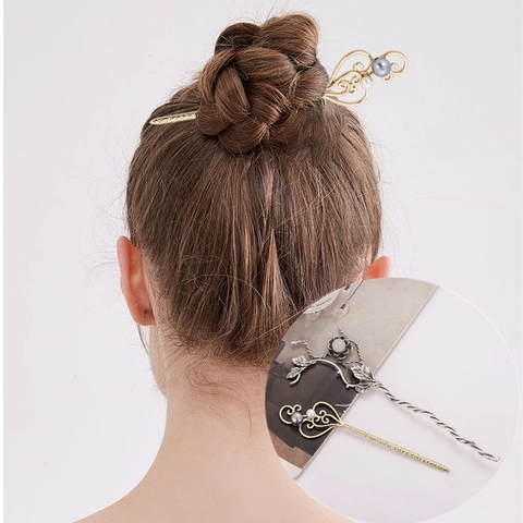 Horquilla De Pelo De Aleación Vintage Con Perla Artificial Estilo Antiguo Elegante Corazón Hueco Hoja Accesorio Para El Cabello