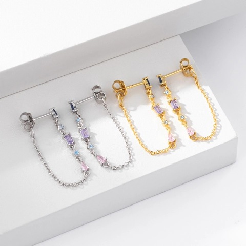 Orecchini Pendenti con Nappine in Zirconia Colorata in Argento Sterling 925 per Donna Gioielli Intarsiati in Stile Etnico