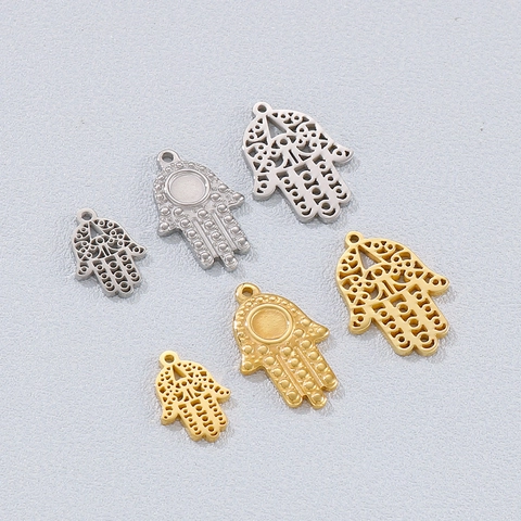 Colgante Mano De Hamsa Acero Inoxidable Calado Mano De Fátima DIY Accesorios Para Joyería Dijes De Palma