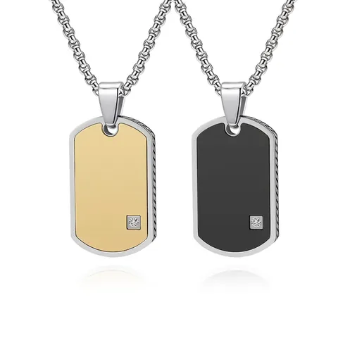 Collana Con Pendente Targhetta Militare Da Uomo In Acciaio Inossidabile Con Zirconia Cubica Quadrata Gioielli