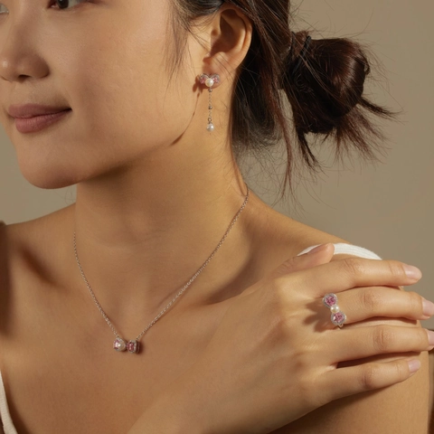 925 Sterling Silver Jewelry Set For Women Freshwater Pearl Zirconia Inlaid Necklace Earrings Ring Bracelet Classic Jewelry