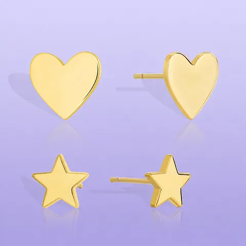 Orecchini A Lobo Geometrici A Cuore E Stella Rame Placcato Oro 18K Gioielli Di Moda Eleganti Per Donna