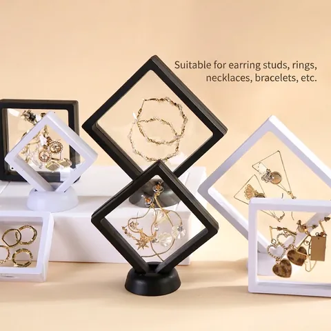 Floating Jewelry Display Box PE Film Transparent Plastic Dustproof Anti Oxidation Suspension Storage Case For Necklace Ring