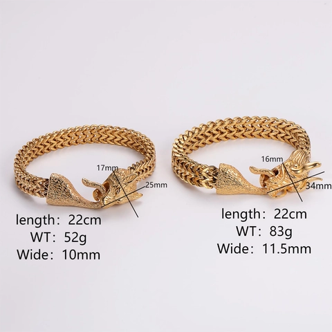 Bracciale Vichingo Testa Di Lupo Drago Da Uomo Acciaio Inossidabile Placcato Oro Catena Intrecciata Punk Hip Hop Gioielli