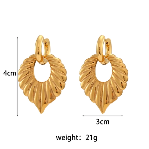 Orecchini A Cerchio Con Pendente A Foglia Retro Placcato Oro 18K Acciaio Inossidabile Strass Gioielli Moda Per Donna