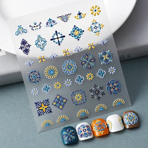 5D Embossed Nail Art Stickers Bohemian Relief Mandala Floral Geometric Self Adhesive 3D Nail Decals For Women DIY Manicure