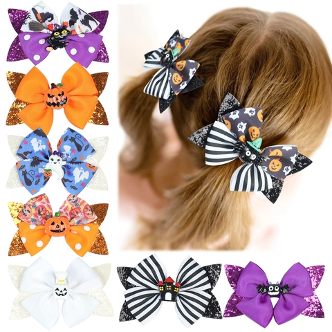 Fiocchi Per Capelli Halloween Per Bambini Paillettes Mollette Coccodrillo Zucca Ragno Fantasma Accessori Festa Ragazze