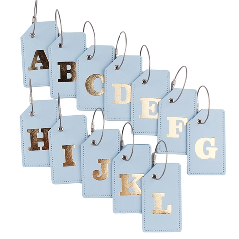 Luggage Tag PU Leather Gold Foil Initial Letter Travel ID Identifier Bag Label With Metal Wire Loop