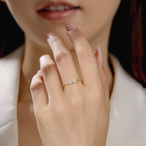 Bow Ring 925 Sterling Silver Heart Zircon Dainty Gold Plated Minimalist Elegant Jewelry For Women