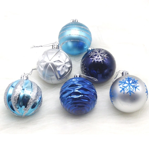 Kerstballen Ornamenten Kerstboom Hangen Decoraties Gegalvaniseerd Handgeschilderd Plastic Blauw Zilver Feest Bruiloft Decor