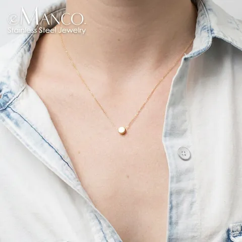 Collana Minimalista in Acciaio Inossidabile Con Ciondolo a Disco Rotondo per Donna Elegante Girocollo Geometrico Gioielli