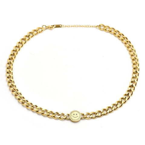 Mode Smiley Gezicht Sieraden Voor Vrouwen Verguld Titanium Staal Cubaanse Schakelketting Ketting En Armband