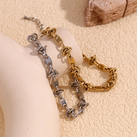 Tobillera Minimalista De Acero Inoxidable Para Mujer Chapado En Oro De 14K Cadena De Eslabones Grano De Café Nudo