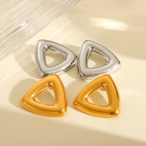 Boucles D'Oreilles Clous Triangle Évidé Acier Inoxydable Plaqué Or 18K Géométrique Minimaliste Bijoux Pour Femmes