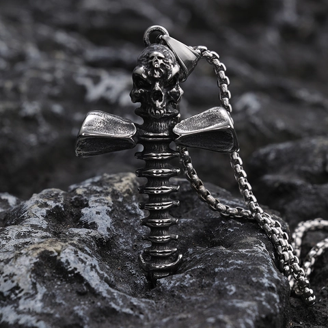 Collana Con Pendente A Croce Con Teschio E Colonna Vertebrale Gotica In Acciaio Inossidabile Gioielli Punk