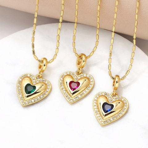 Mode Damen Herz Anhänger Halskette Kupfer Zirkonia Vergoldet Einfach Herzförmig Schmuck Für Alltag Dating Party Geschenk