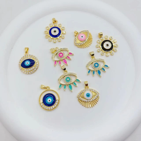 Evil Eye Anhänger Vergoldetes Kupfer Emaille Zirkonia Charm Für DIY Schmuck Individueller Stil Damen