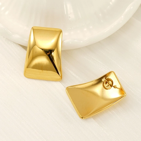 Minimalist Square Concave Stud Earrings 18K Gold Plated Stainless Steel Geometric Light Luxury Jewelry For Women