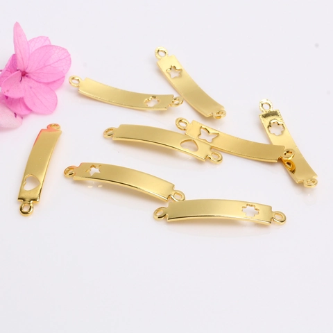 Copper Curved Bar Connectors 14K Gold Plated Hollow Heart Star Clover DIY Bracelet Necklace Jewelry Making Findings