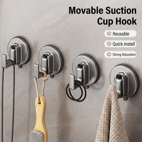 Suction Cup Hook Vacuum No Drill Space Aluminum ABS Strong Adhesive Waterproof Removable Wall Mounted Bathroom Kitchen