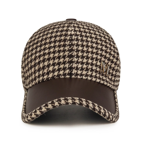 Berretto Da Baseball Pied De Poule Da Donna Con Visiera In Pelle PU Lettera M In Metallo Strass Decor Vintage Caldo