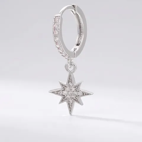 Pendientes de Aro de Latón con Micro Circonia Estrella Octogonal Hoja Llave Casa Oro Plata Chapado Mujer Joyería Tendencia