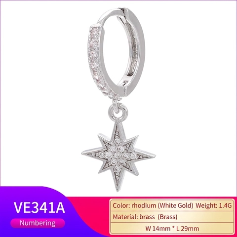 Orecchini a Cerchio in Ottone con Micro Zirconia Stella Ottagonale Foglia Chiave Casa Oro Argento per Donna Gioielli