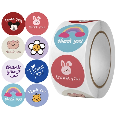 Autocollants Ronds Merci Dessin Animé Étiquettes Autocollantes Pour Emballage Cadeau Artisanal DIY Décoration Sceau Enveloppe