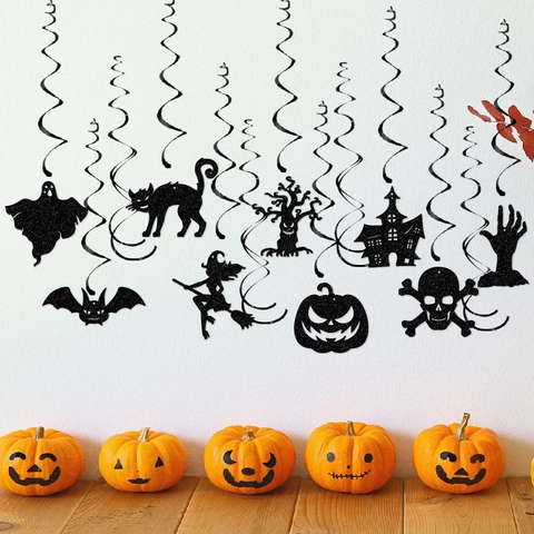 Halloween Wirbel Dekoration Glitzer Papier PVC Spirale Geist Fledermaus Hexe Kürbis Skelett Party Ornaments Decken Deko