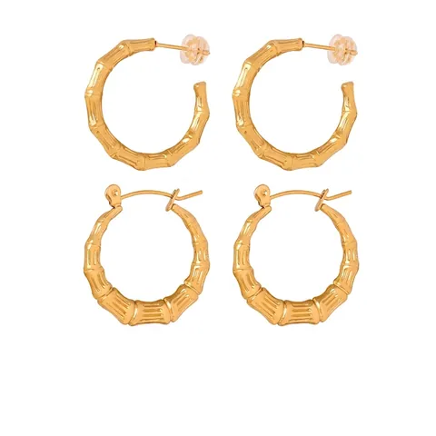 Vintage Bamboo Joint Texture Hoop Earrings Titanium Steel Gold Plated Geometric Fashion Jewelry Women