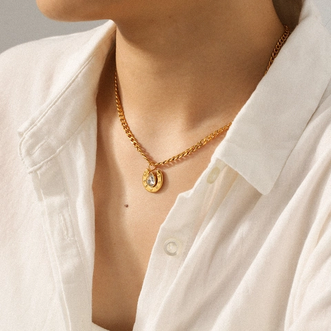 Horseshoe Pendant Necklace Stainless Steel Cuban Chain With Zircon 18K Gold Plated Fashion Jewelry For Women