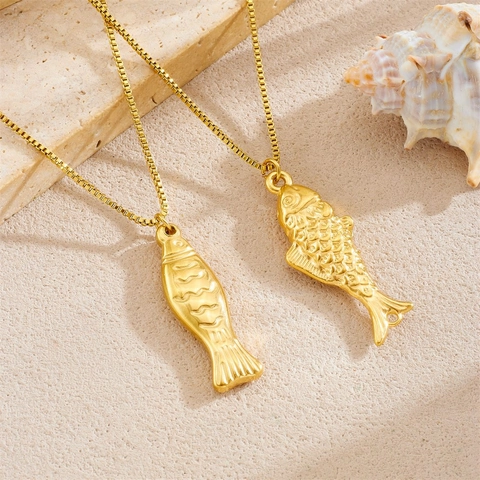 Collana Con Ciondolo A Forma Di Pesce Acciaio Inossidabile Placcato Oro Forma Animale Catena Box Gioielli Eleganti Per Donne Stile Vintage