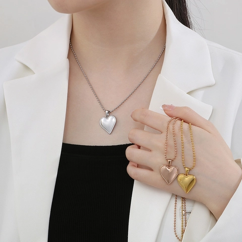 Herz Anhänger Halskette Edelstahl 3D Puffy Liebe Form Minimalistische Perlenkette Modeschmuck Für Frauen
