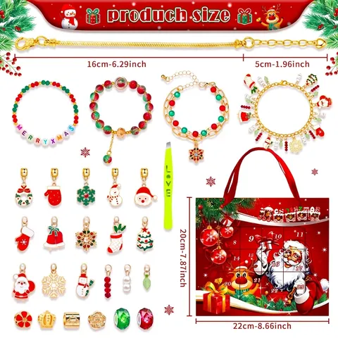 Weihnachts Adventskalender Armband DIY Schmuck Geschenkbox Mit Emaille Anhängern Glasperlen Festlicher Countdown Mädchen