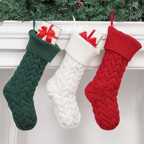Calcetín Navideño Grande De Punto Trenzado Acrílico Adorno Festivo Bolsa De Regalo Colgante De Chimenea Estilo Clásico