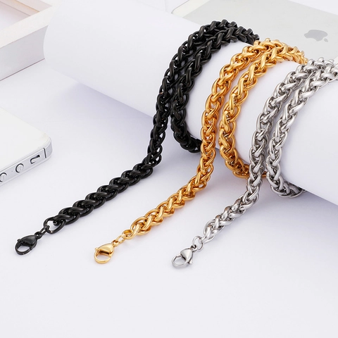 Collar De Cadena De Trigo De Acero Inoxidable Para Hombre Eslabón Tejido Spiga Galvanizado Joyería Punk Con Cierre