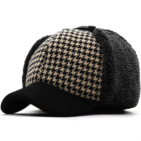Cappello Da Baseball Invernale Con Paraorecchie A Quadri Spesso Caldo Cotone Fodera In Pelliccia Sintetica Sportivo