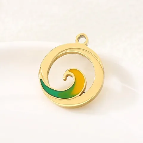 Runder Meereswellen Anhänger Edelstahl Vergoldet Emaille Hohlspirale Charm DIY Schmuckherstellung Zubehör
