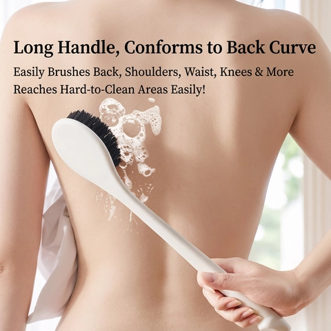 Long Handle Bath Brush Back Scrubber Bamboo Charcoal Fiber Soft Bristles Body Cleaning Tool Lotion Applicator For Back